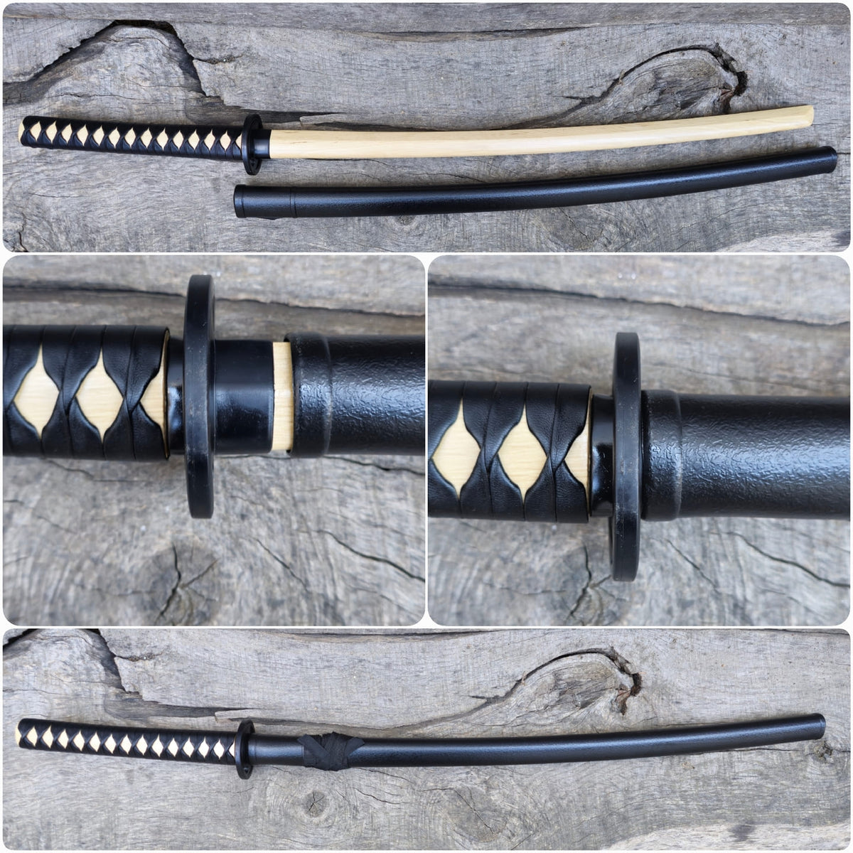 Wooden bokken Daito 102 cm (40.1") with patterned rubber tsuba, plastic saya and tsukamaki - European Hornbeam