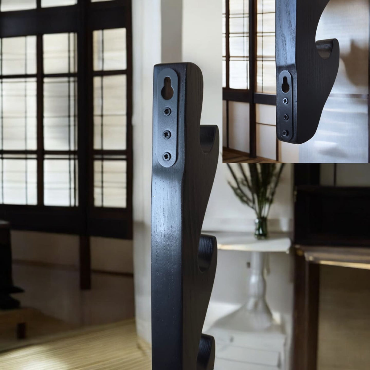 Showcase your Katana, Bokken, or Iaido swords with this beautifully crafted wooden wall rack.