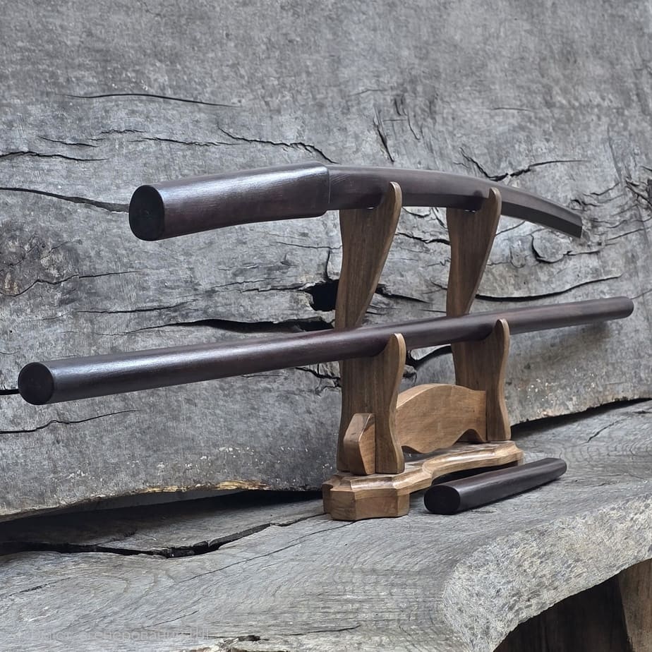 A set of wooden weapons for aikido and other martial arts.
