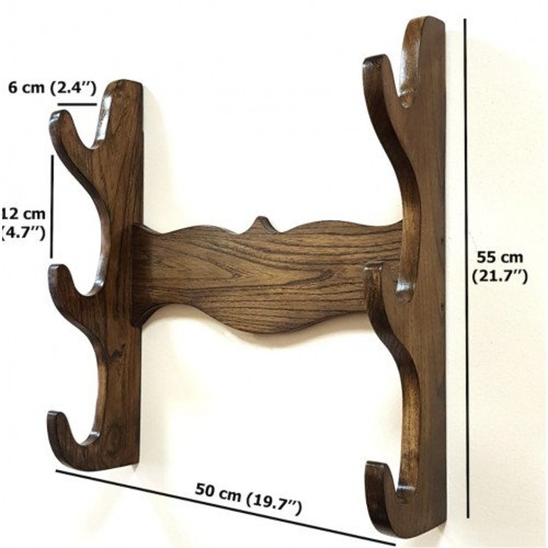 Wooden Wall stand for Swords, Ax, Rifle - Natural Wood Walnut - 3 Layers