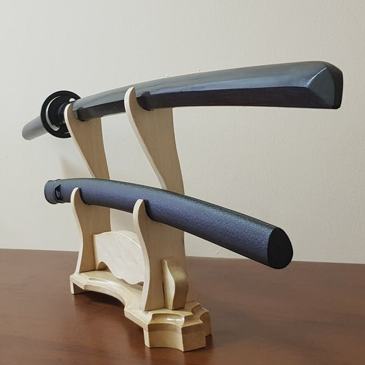 Wooden bokken Daito 102 cm (40.1") with patterned rubber tsuba and dome, plastic saya for Aikido and Kendo - Robinia Wood