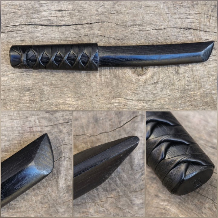 Handcrafted wooden training knife tanto made from durable hardwood.
