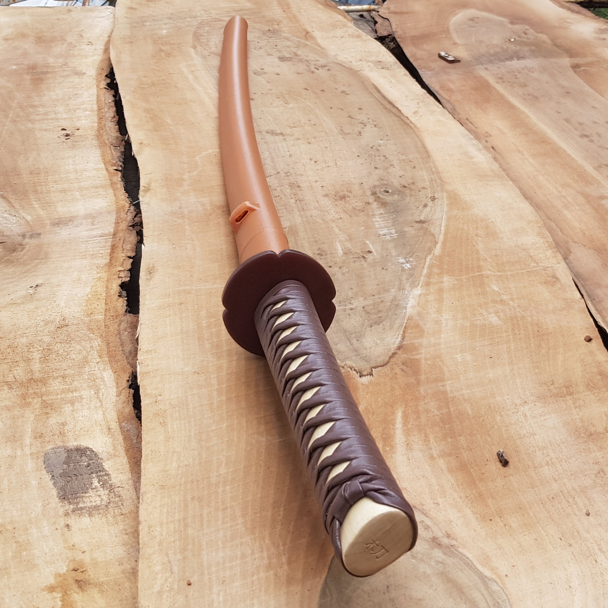Wooden bokken daito with brown plastic tsuba, plastic saya and tsukamaki - Japanese sword 102 cm (40.1") for Aikido and Iaido - Hornbeam