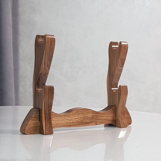Sword Katana Bokken Stand Holder - Natural Wood Walnut - 2 layer