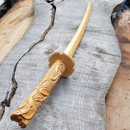 Wooden Bokken Daito Deluxe Dragon 102 (40.1") cm with tsuba- Aikido, Kenjutsu - Robinia Wood