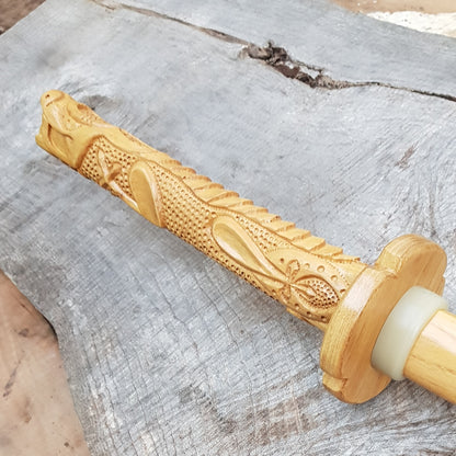 Wooden Bokken Daito Deluxe Dragon 102 (40.1") cm with tsuba- Aikido, Kenjutsu - Robinia Wood