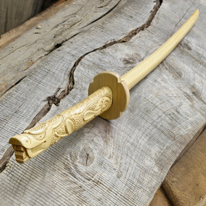 Wooden Bokken Daito Deluxe Dragon 102 (40.1") cm with tsuba- Aikido, Kenjutsu - European Hornbeam