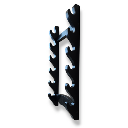 Traditional wooden sword rack for showcasing katanas and historical weapons