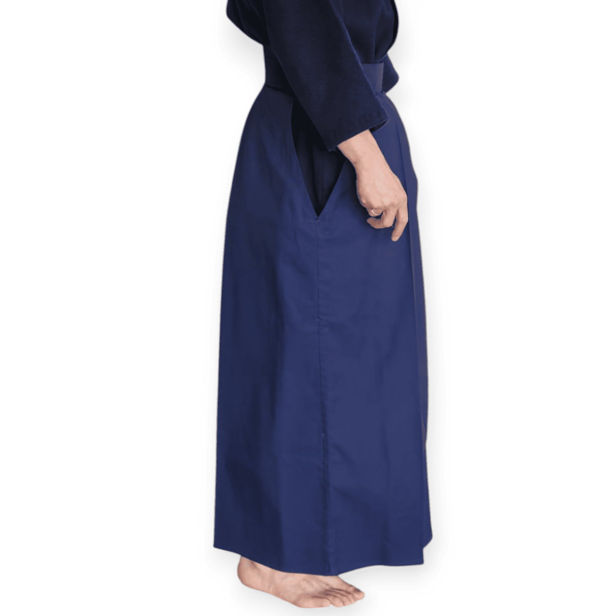 Traditional navy blue hakama pants for Kendo, Aikido, and Iaido martial arts