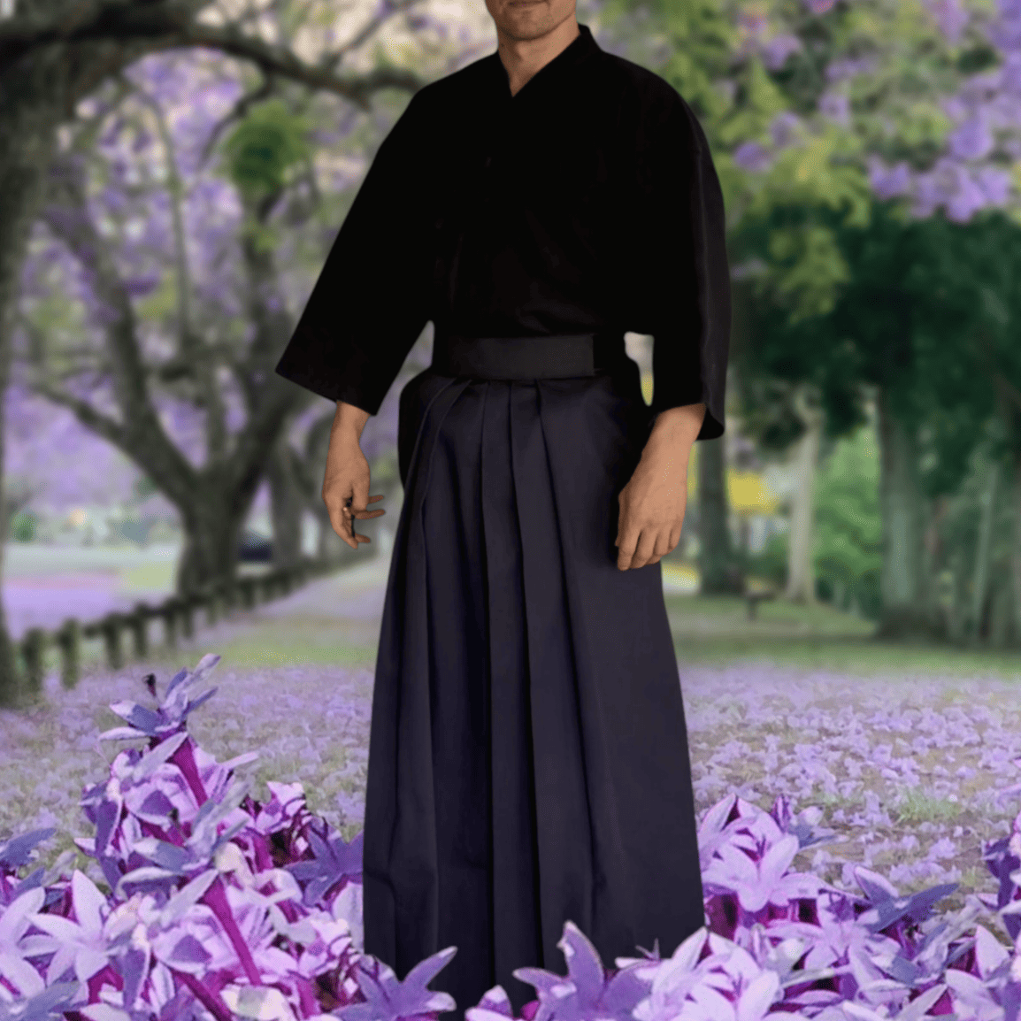 Traditional black hakama pants for Kendo, Aikido, and Iaido martial arts