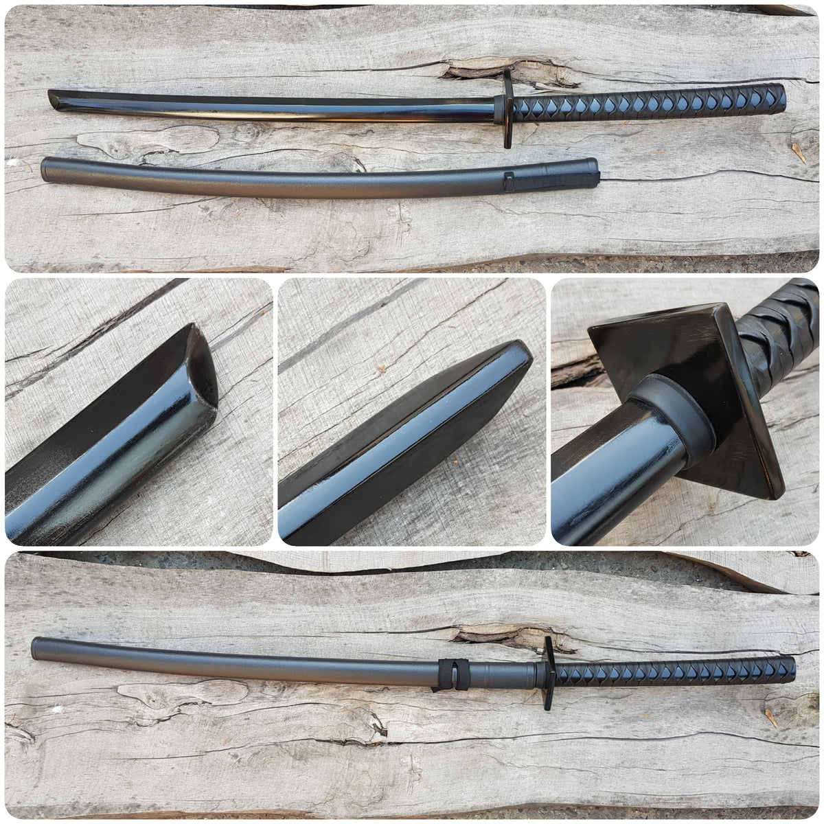 Ninjato Sword Wooden Bokken 103 cm (40.5") with tsuba, saya and tsukamaki - European Hornbeam