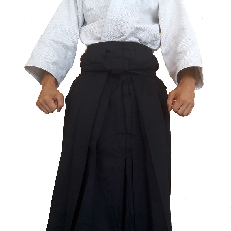 Traditional black hakama pants for Kendo, Aikido, and Iaido martial arts.