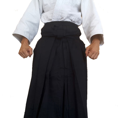 Traditional black hakama pants for Kendo, Aikido, and Iaido martial arts.