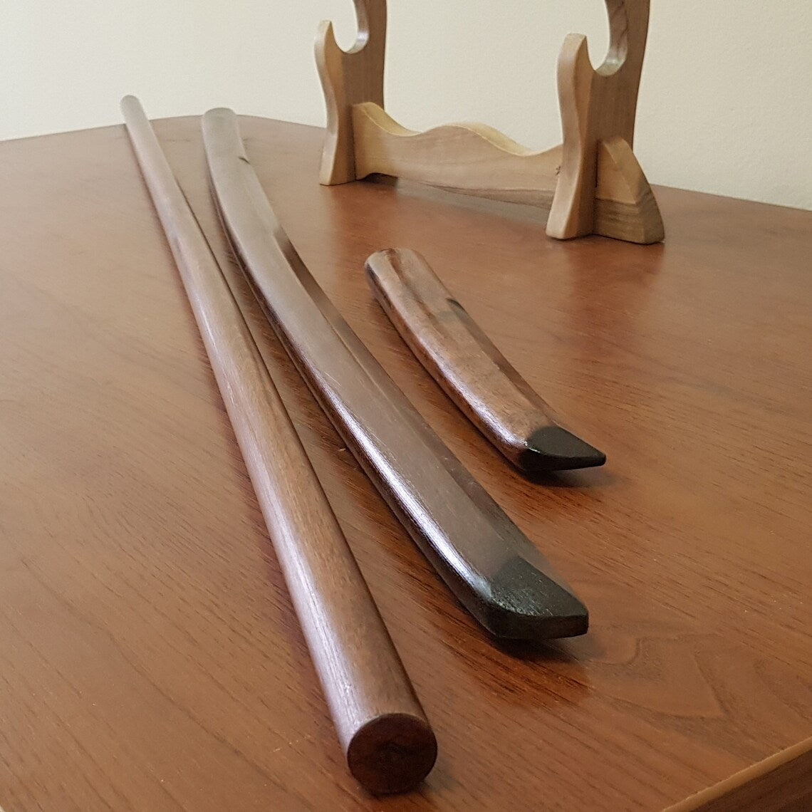 A set of wooden weapons for aikido - Bokken Bokuto 102 cm (40.1"), jo 128 cm (50.4"), tanto - European Hornbeam