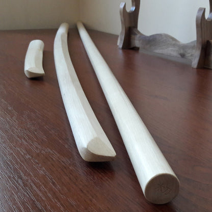 A set of wooden weapons for aikido - Bokken Bokuto 102 cm (40.1"), jo 128 cm (50.4"), tanto - European Hornbeam