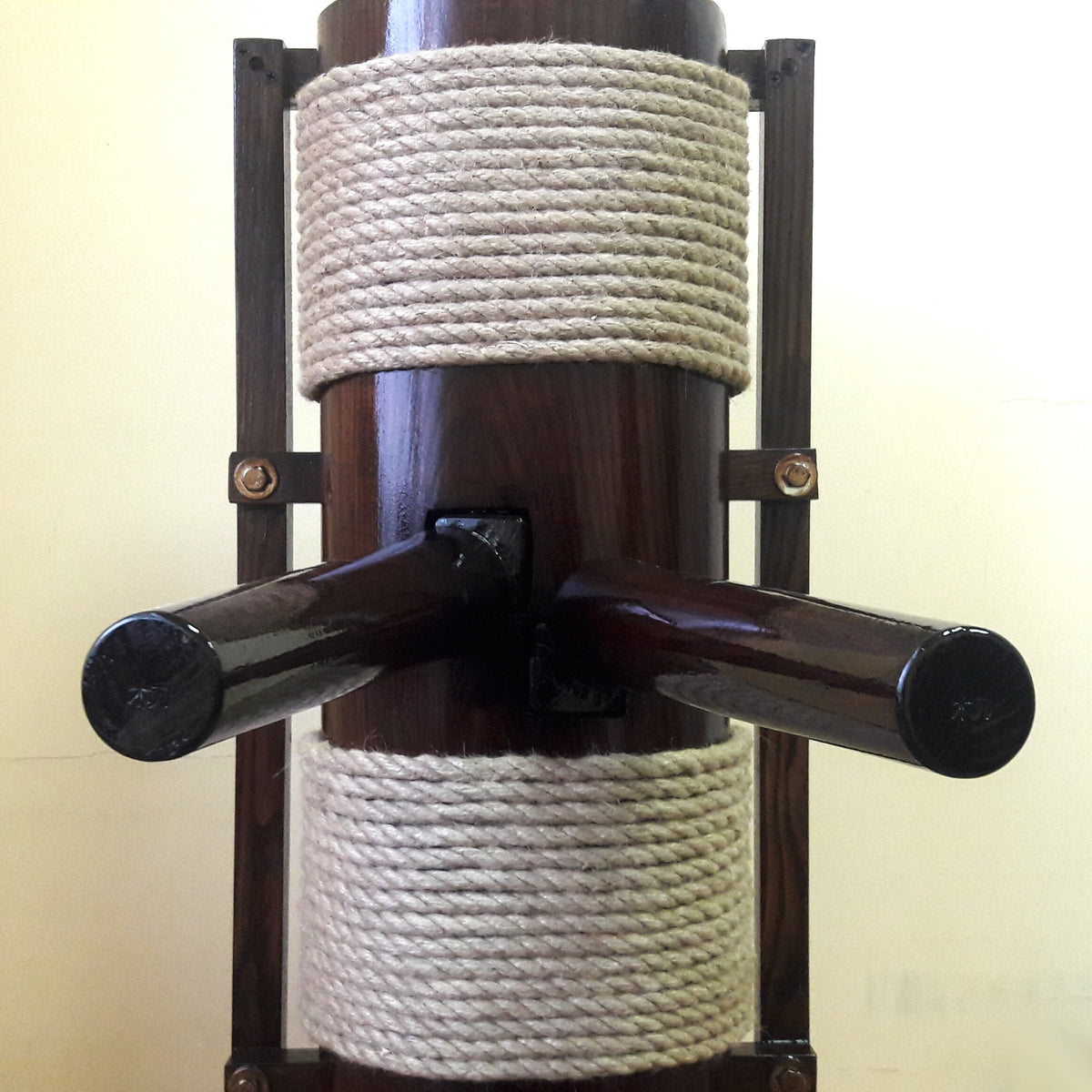 Compact Wing Chun Wooden Dummy with Rope and without a Leg (Muk Yan Jong) – Wall Mounted – European Ash